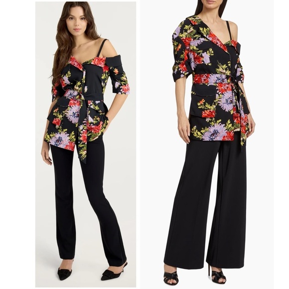 Cinq à Sept Katie Floral Wrap Off the Shoulder Chrysanthemum Jacket Blazer NEW